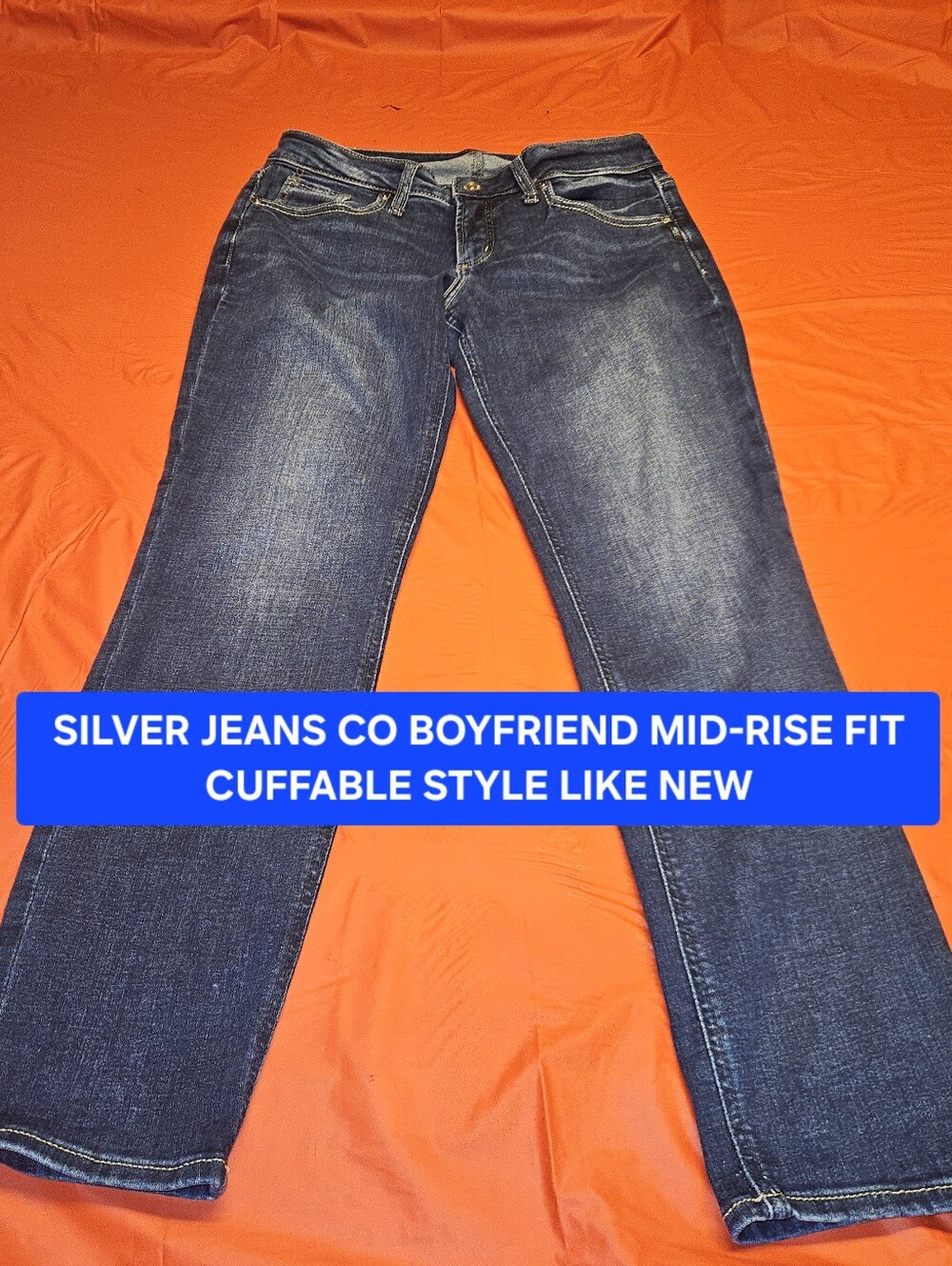 Silver Jean Co Boyfriend Mid-Rise Tailored Slim Leg From Knee-Hem 29×27 Cuffed